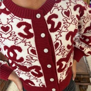 Chic Red and White Patterned Women's Sweater